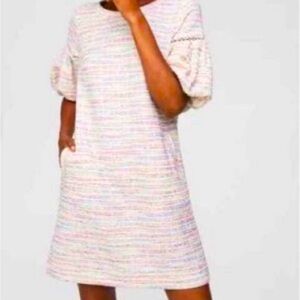 Gorgeous LOFT NWOT Tweed Shift Dress with Beautiful Balloon Sleeves & Pockets XS